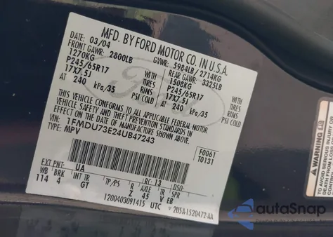 2004 Ford Explorer Nbx/Xlt z USA, uszkodzony, nr VIN 1FMDU73E24UB47243